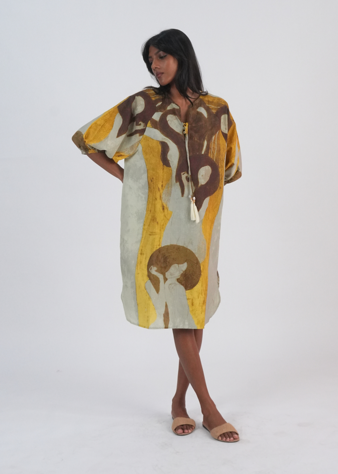 Short Anika Dress - Gold Mural